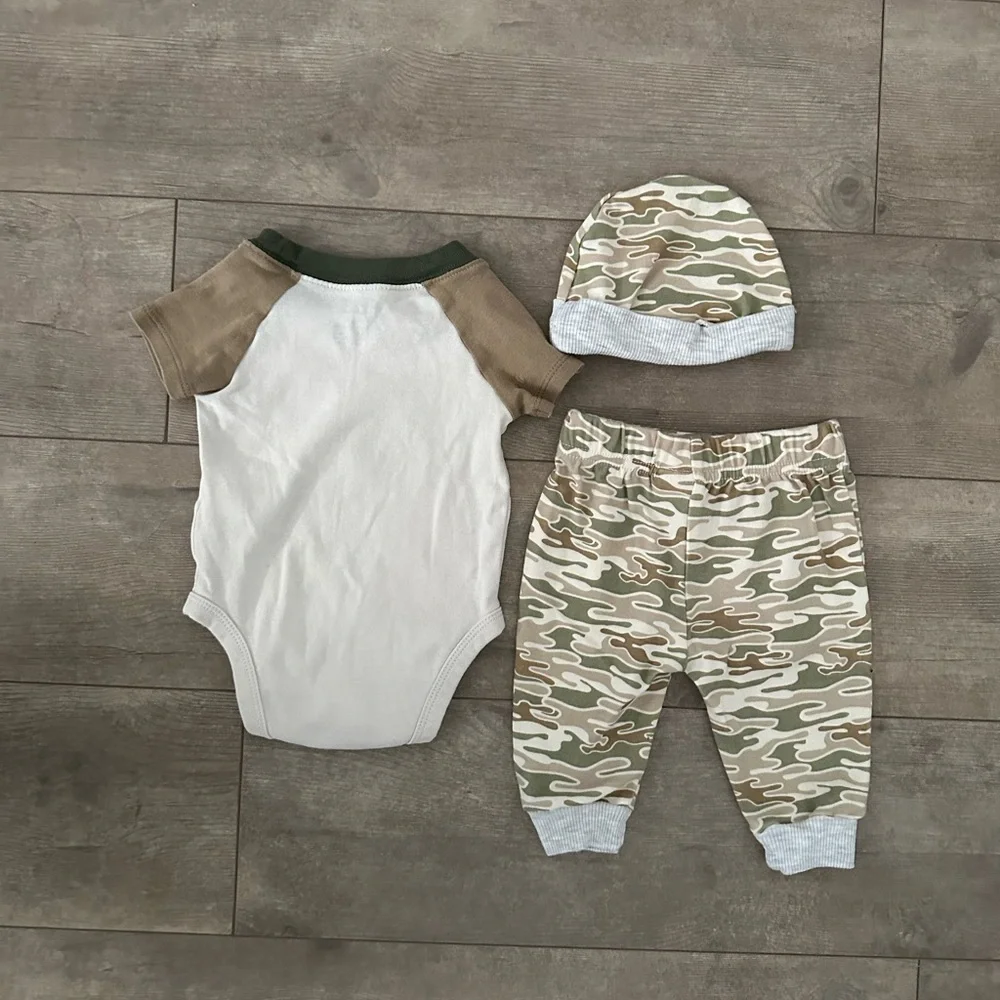 Baby Boy Camo Joggers, Hat & Nature Outdoor Shirt Baby Boy 0-3M